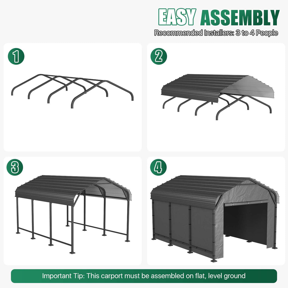 Clouddwell 10x15FT Heavy Duty Metal Carport, Carport Canopy with Sidewalls, Enclosed Car Garage, Outdoor Storage with Reinforced Frame & Galvanized Roof, Garage Shelterf for Car, Pickup, Truck, Boat