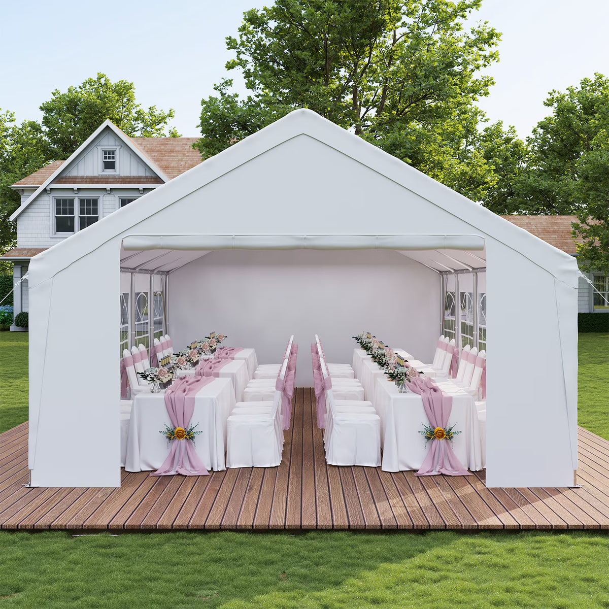 LazySunsets 32*16FT Party Tent,Heavy Duty Outdoor Awning Tent,with Removable Sidewalls, Commercial Wedding Big Tent,Carport, BBQ,UV 50+, Waterproof, White
