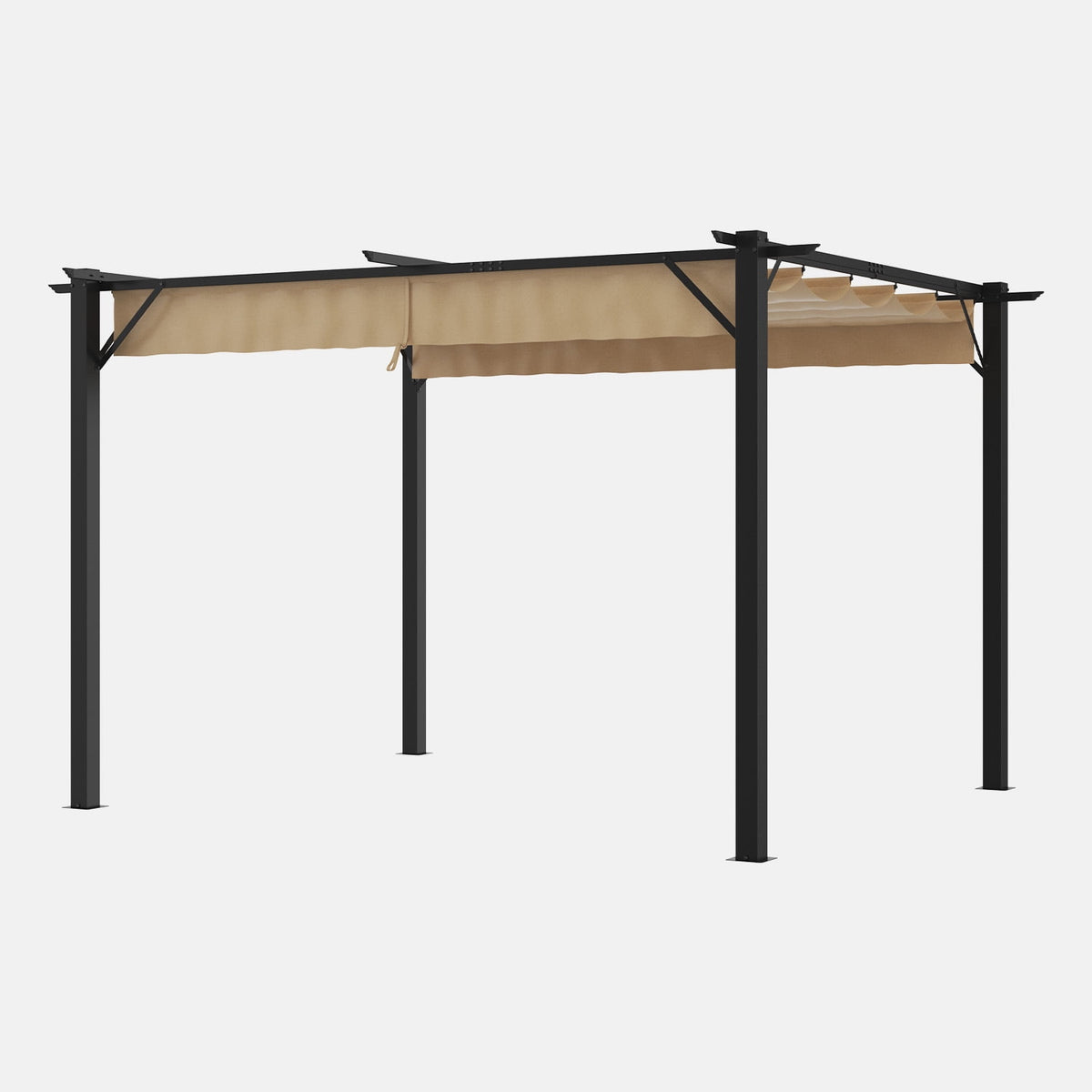 Clouddwell 10x10 ft Outdoor Pergola with Retractable Canopy, Heavy-Duty Metal Frame Patio Pergola for Backyard & Garden, UV Protection Sun Shade, Khaki