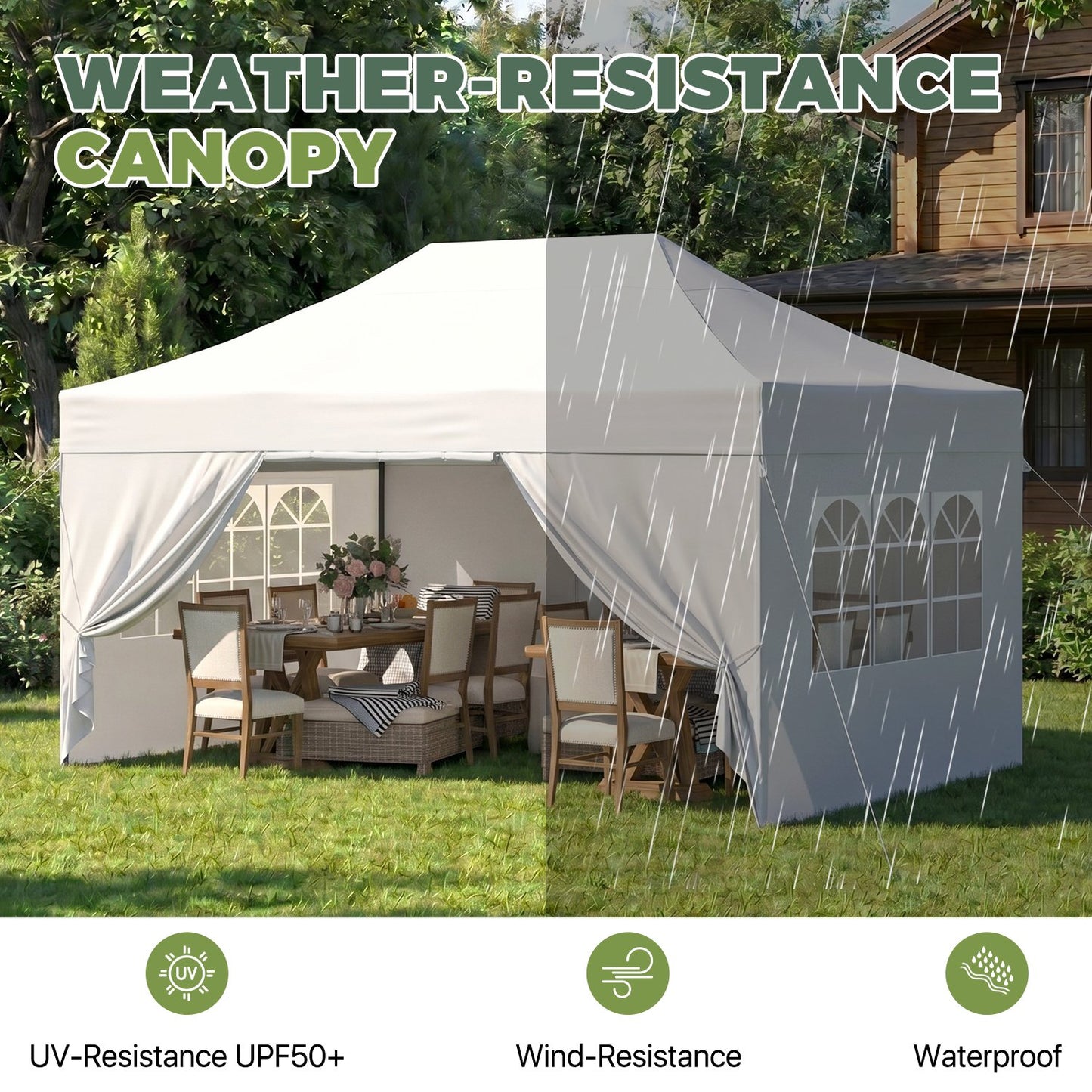 Clouddwell 10'x15' Pop Up Canopy Tent with Removable Sidewalls, Adjustable Height Instant Outdoor Canopy, Portable Sun Shade Shelter with 4 Sandbags, Easy Setup for Events, Parties, White
