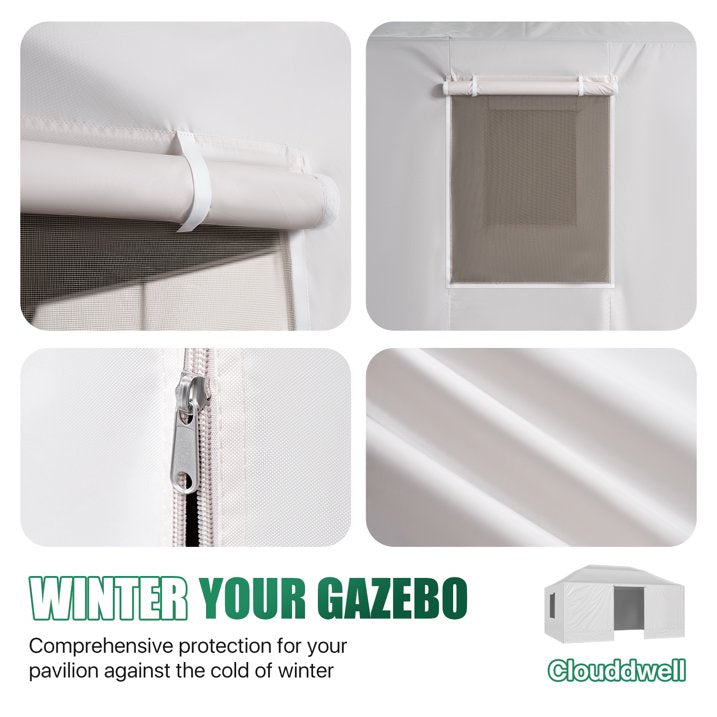 Clouddwell 10'x12' Hardtop Winter Gazebo Cover - All-Weather Waterproof Enclosed Storage with Sidewalls & Screens, White (Gazebo Not Included)