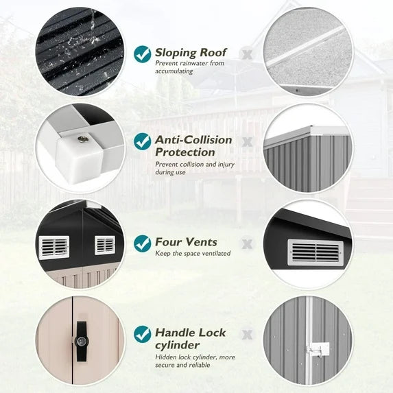 Sunmthink Lockable Metal Garden Storage Shed, 77.17" x 101.57" x 67.72", Brown