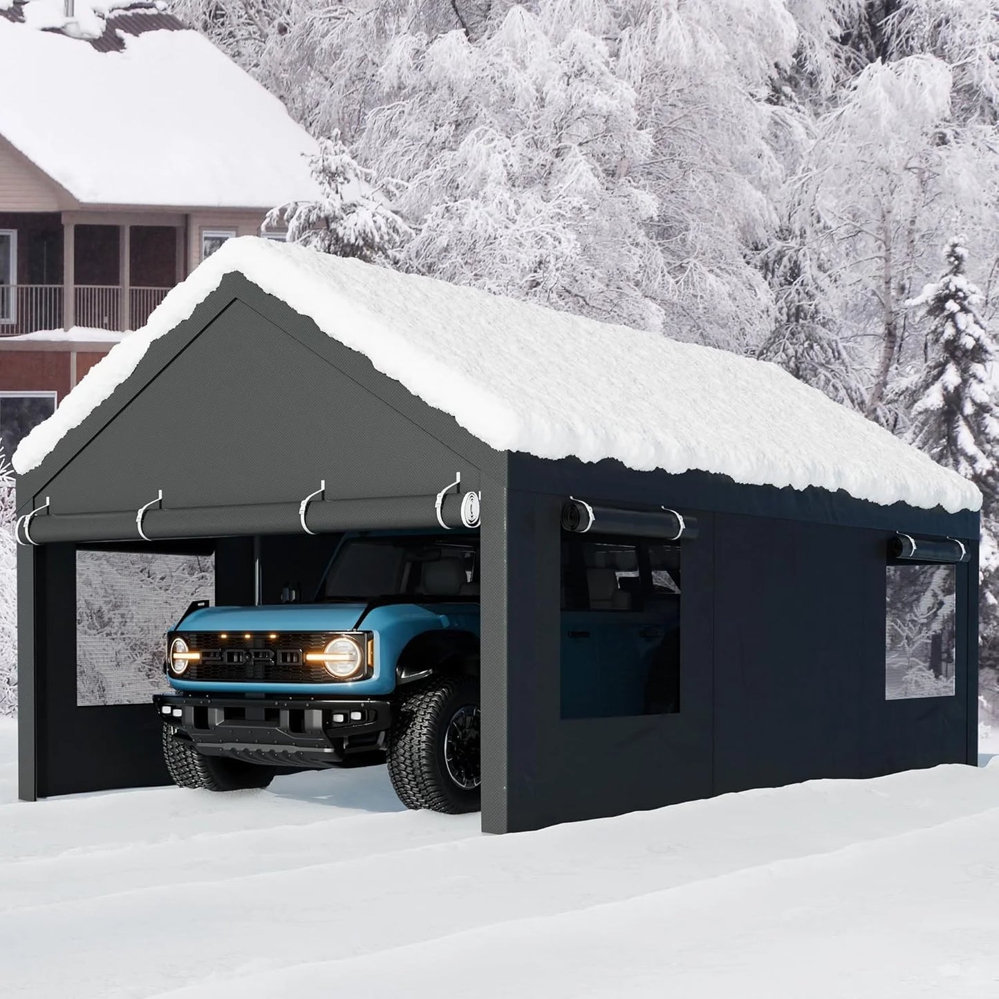Clouddwell 12x20 ft Heavy Duty Carport Canopy with Roll-up Windows, Portable Garage with Removable Sidewalls & Doors, Car Canopy with All-Season Tarp for Car, Truck, Boat