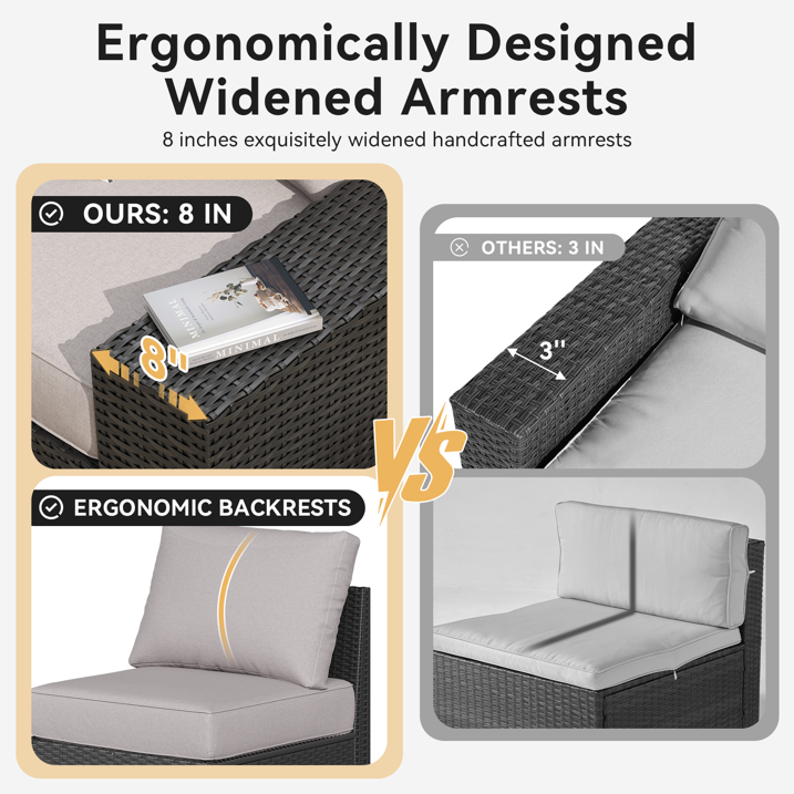 Clouddwell 6-Piece Outdoor Patio Set,4-Inch Thickened Cushions, All-Weather Wicker Sectional with Coffee Table & Custom Protective Cover Gray