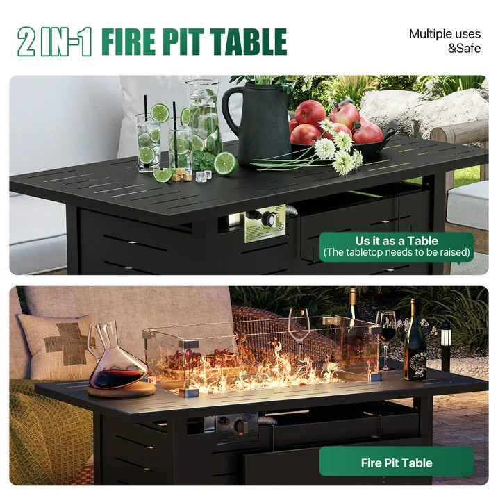 Clouddwell 44" Black Propane Fire Pit Table, 50,000 BTU Outdoor Gas Firepit with Lava Rocks, Removable Lid & Waterproof Cover for Patio Black
