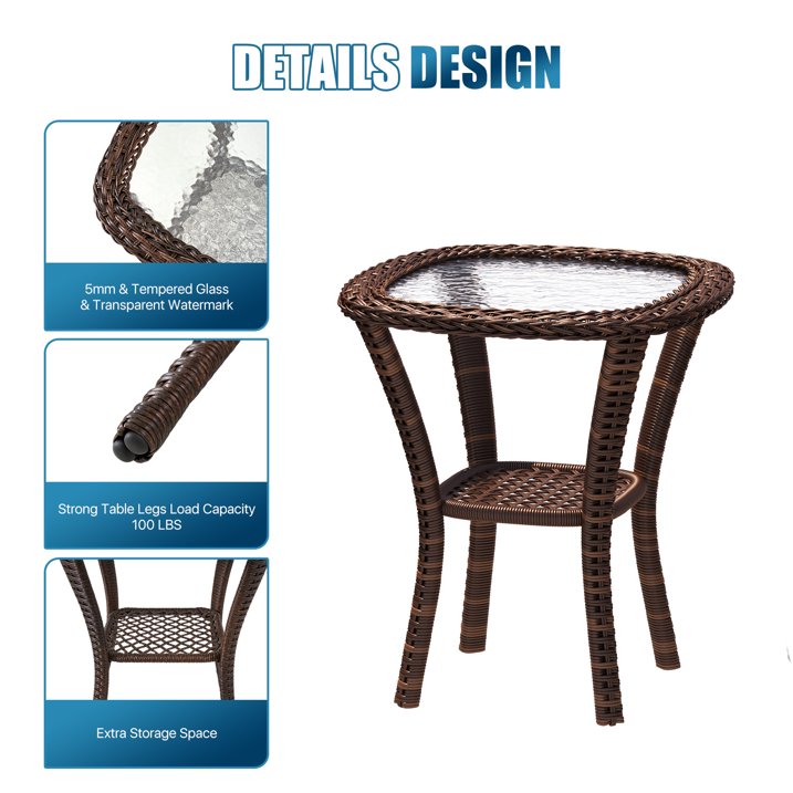 Sunmthink 3-Piece Patio Furniture Set with Swivel Rocking Chairs and Side Table, Thickened Cushions Outdoor Wicker Bistro for Porch Deck Backyard (Red)