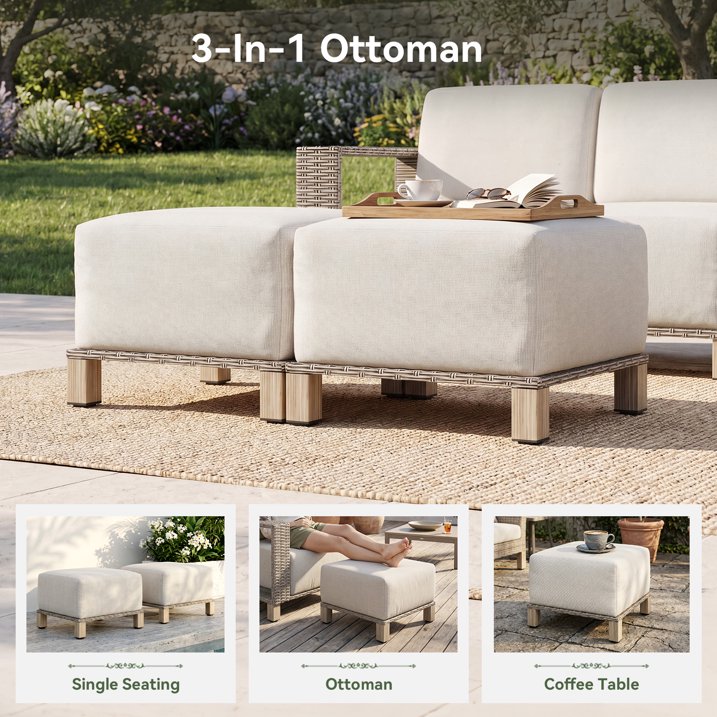 Clouddwell 8 Pieces Wicker Patio Furniture Set, Wicker Outdoor Sectional Sofa with 10 Inches Thick Cushions,Beige