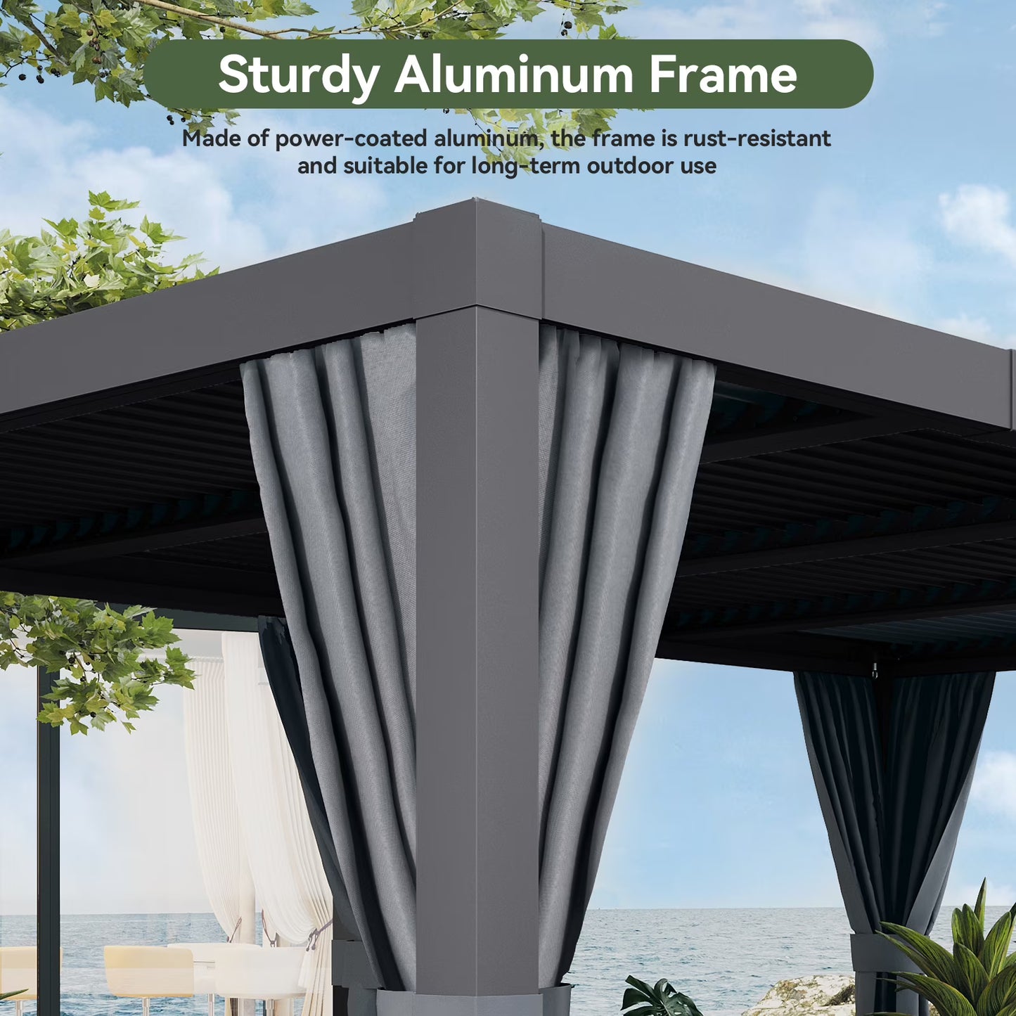 Aoxun Louvered Pergola 10' x 10' Outdoor Aluminum Pergola with Adjustable Top for Decks, Gardens and Backyards, Gray