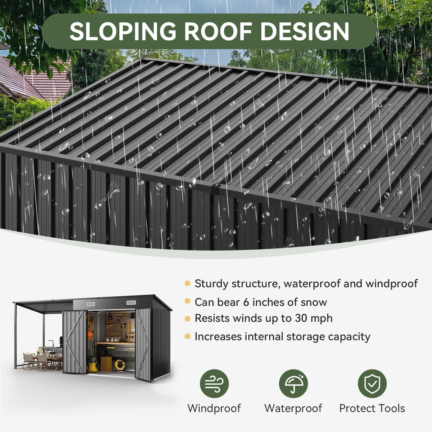 Clouddwell Metal Storage Shed with Hardtop Pergola 6x6 ft 2-in-1, 50 Sq. Ft Outdoor Tool Shed for Backyard