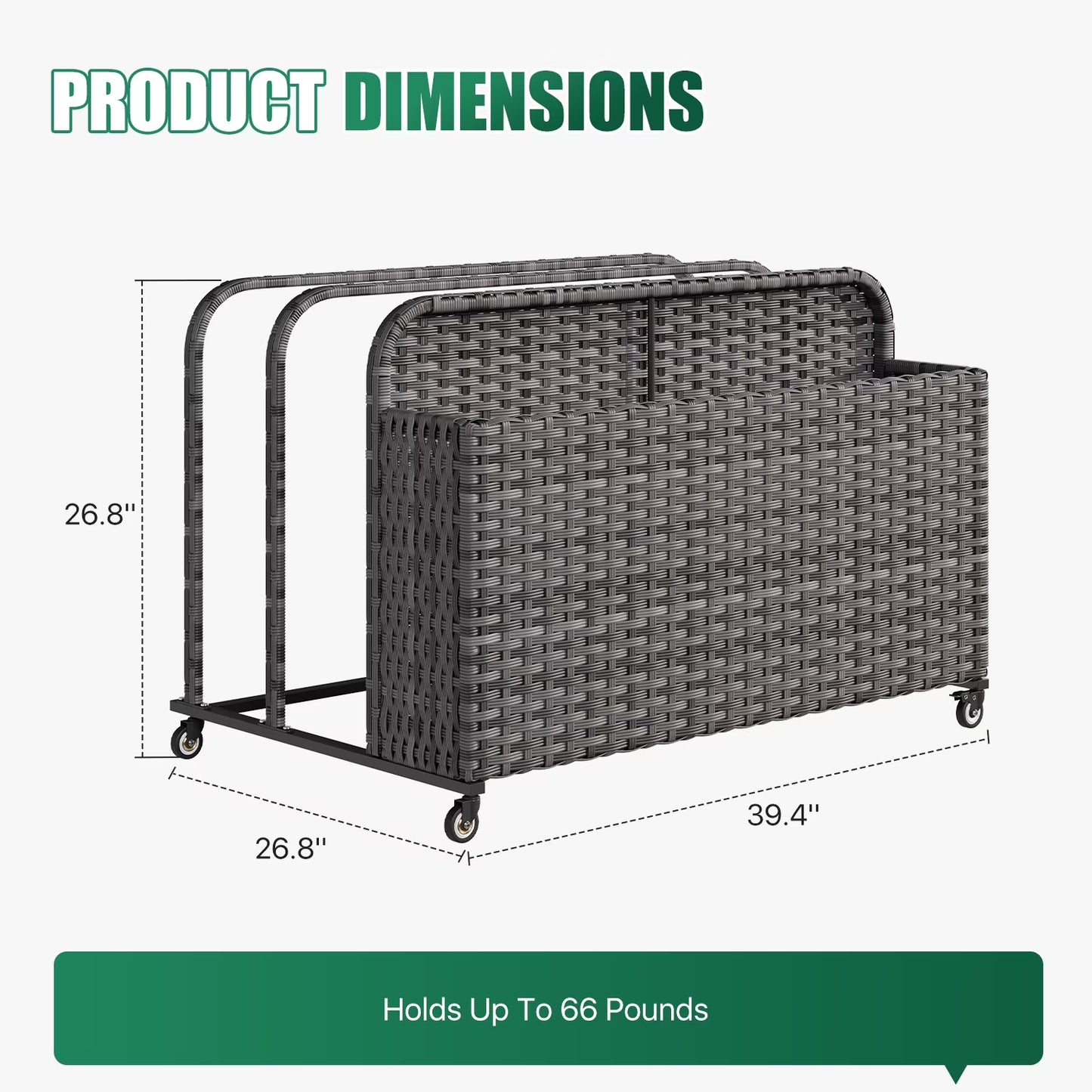 Clouddwell 3-Layer Outdoor PE Wicker Rattan Patio & Poolside Storage Basket with Rolling Wheels, Gray