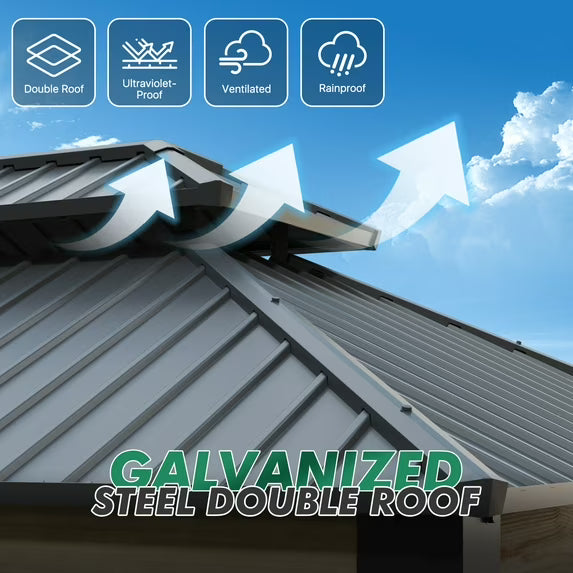 Clouddwell 12*10FT Upgraded Cedar Gazebo,Cedar Hard Roof Gazebo,with Double-Layer Galvanized Steel Roof,Suitable for Backyard,Desk,and Lawn.