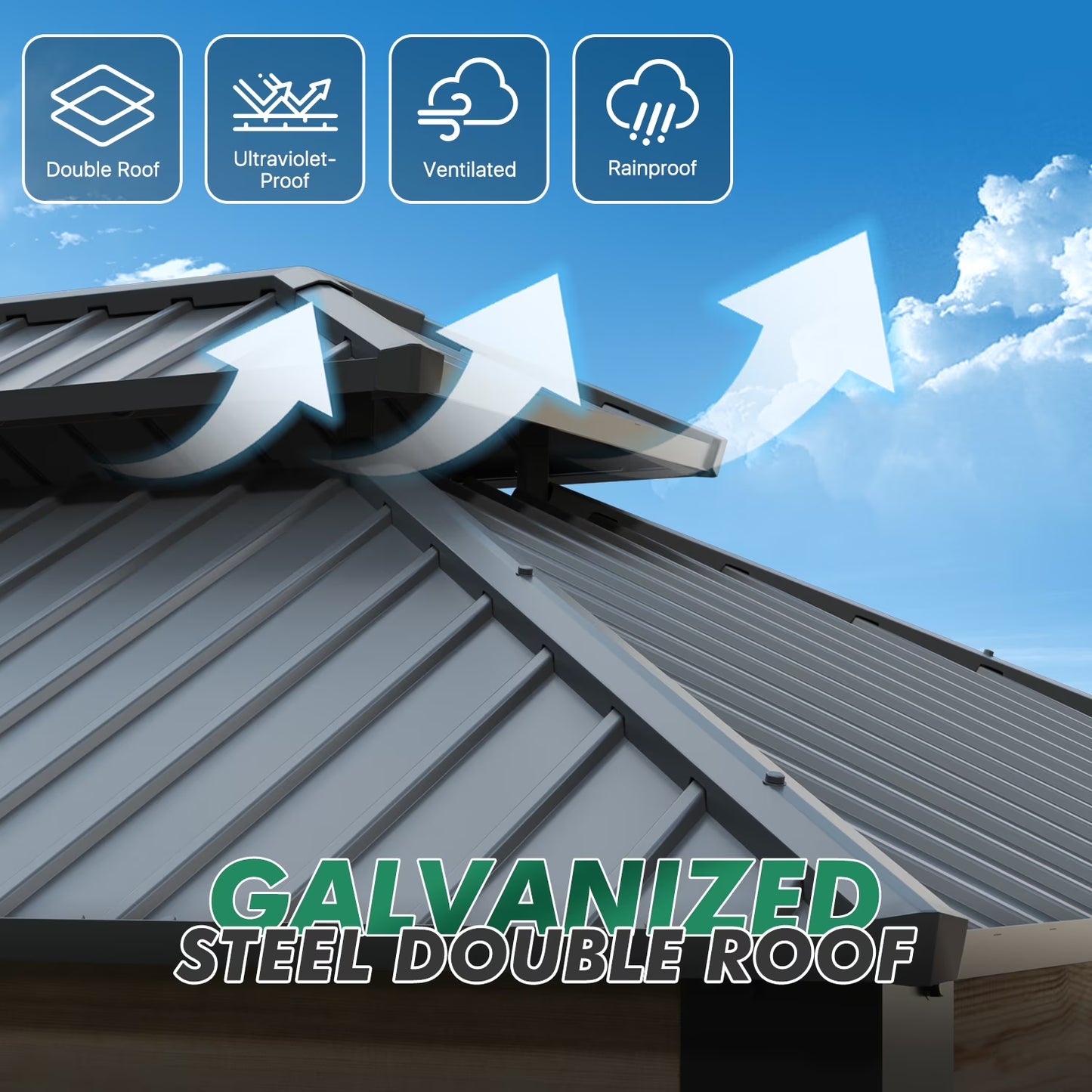 Clouddwell 12*20FT Upgraded Cedar Gazebo,Cedar Hard Roof Gazebo,with Double-Layer Galvanized Steel Roof,Suitable for Backyard,Desk,and Lawn.