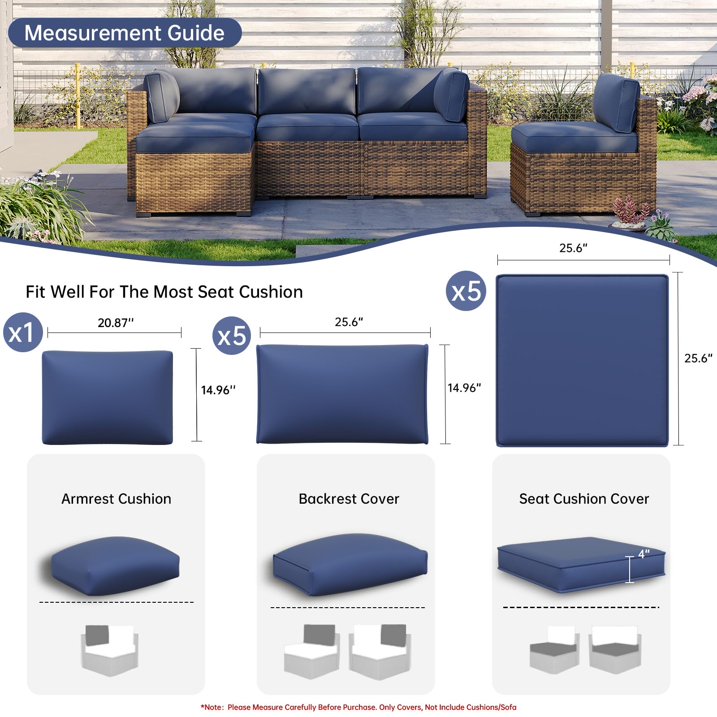 Clouddwell 11-Piece Outdoor Cushion Slipcovers Replacement for 5-Seat Wicker Sectional-Waterproof, Non-Slip Bottom (Navy Blue)