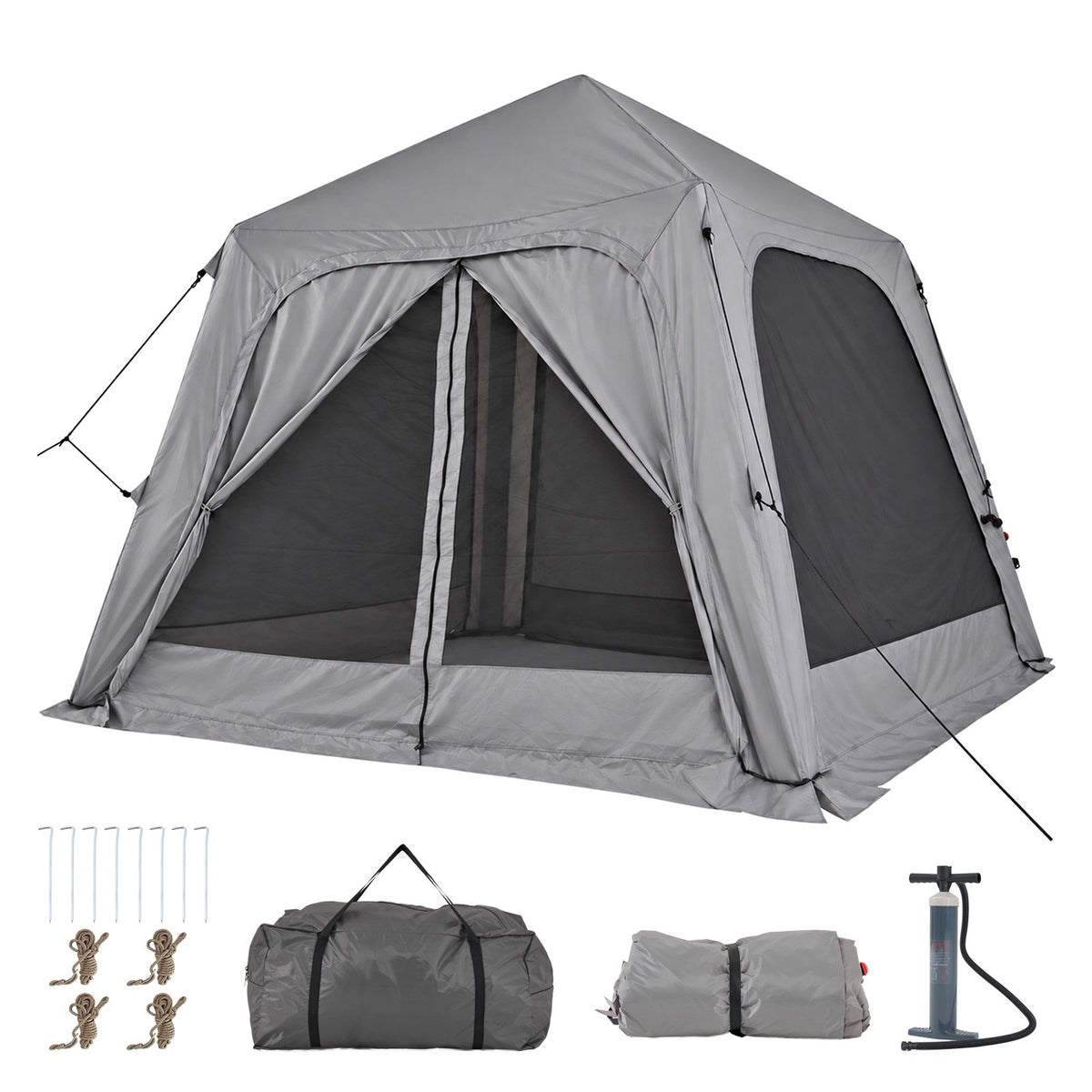 Dateyes Inflatable Camping Tent for 5-7 Person, 10x10 FT Quick Blow-up Family Tent, Lightweight Portable Outdoor Shelter for Camping, Beach and Festivals, Dark Gray