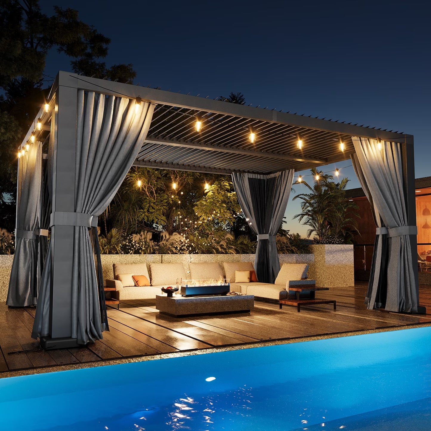Aoxun Louvered Pergola 12' x 16' Outdoor Aluminum Pergola with Adjustable Top for Decks, Gardens and Backyards, Gray