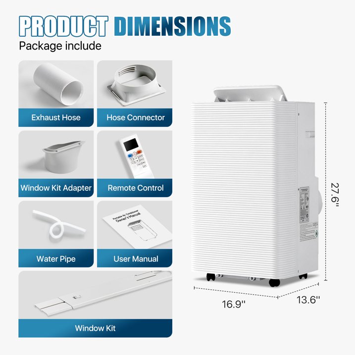 Sunmthink 12000 BTU 5-in-1 Smart Portable Air Conditioner, Standing Cooling & Heating Unit with Remote Control, Cooling, Heating, Dehumidifier & Fan Functions, 55dB Quiet Operation for Indoor Spaces