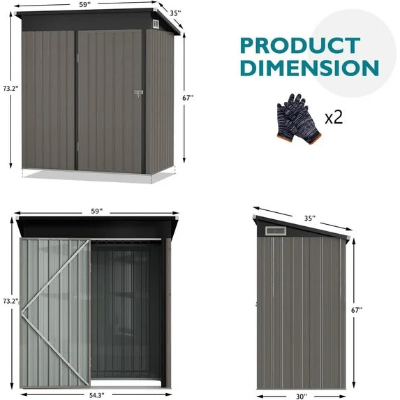 Metal Outdoor Storage Shed 5' x 3', Outdoor Metal Shed for Tool, Garden, Bike, Brown