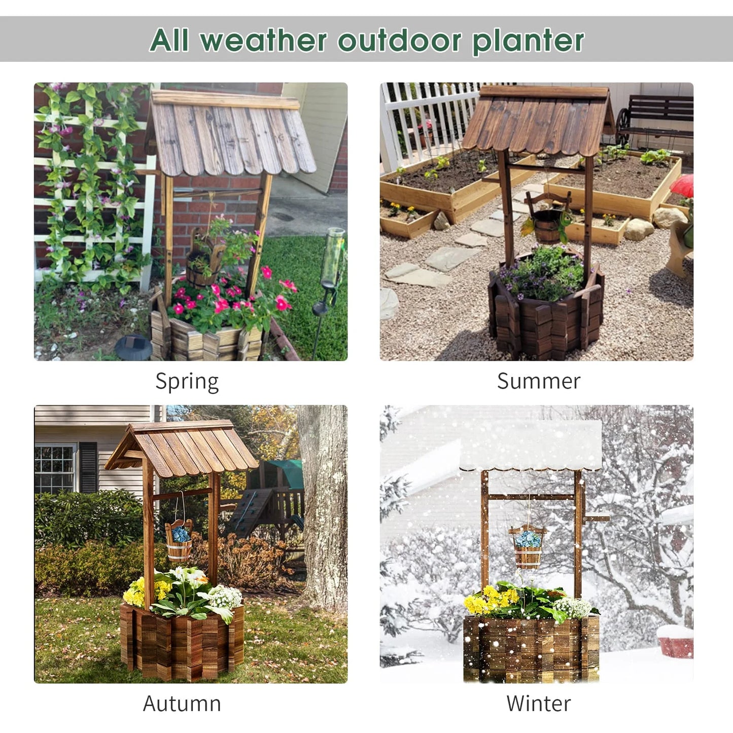 Sunmthink 22in Wish Well Planter, Outdoor Home Decor for Patio, Garden, Brown