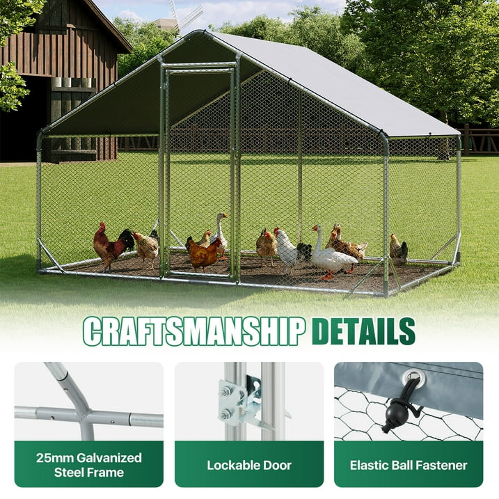 Clouddwell 65 Sq Ft Large Walk-In Chicken Coop with Waterproof Spire Roof - Heavy-Duty Metal Outdoor Poultry Run & Duck House for 8-10 Chickens