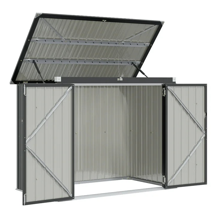 Sunmthink 3.3’ x 5.6’ Storage Shed Outdoor Metal Trash Can Shed with Lockable Doors and Easy Lift Hinges, Black