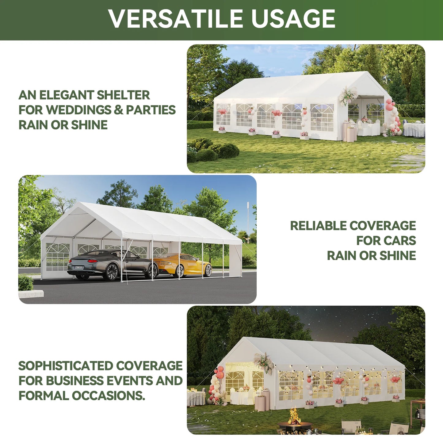 Sunmthink Wedding & Event Tent, 32x16 FT White Canopy with Removable Sidewalls, Waterproof Party Tent for Outdoor Gatherings, BBQ, Birthday, Camping