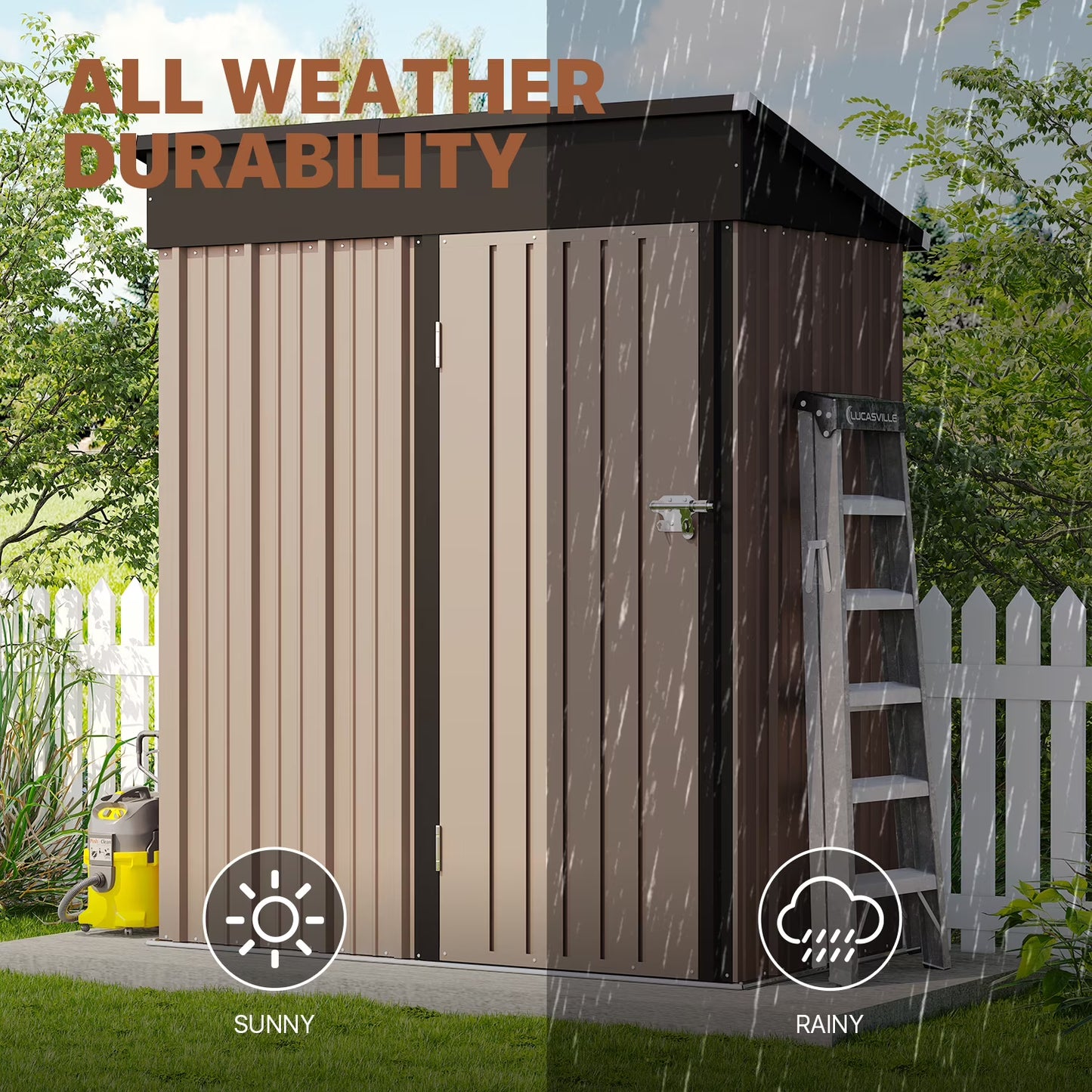 Clouddwell 5x3 ft. Metal Storage Shed with Base, Galvanized Steel Outdoor Garden Shed (Brown)