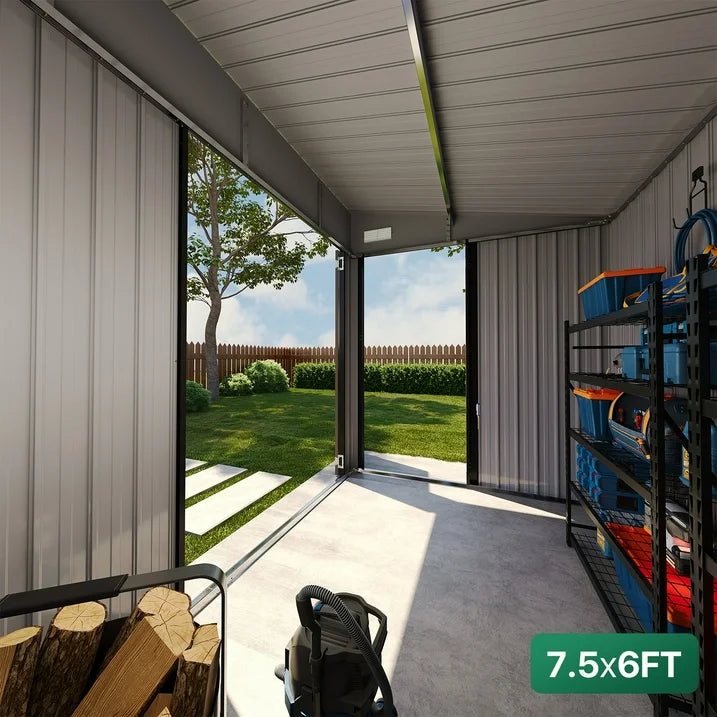 Clouddwell 8ft x 6ft Heavy-Duty Metal Storage Shed with 3 Doors, Lockable Lean-To Design, Weatherproof for Garden & Tools (Brown)