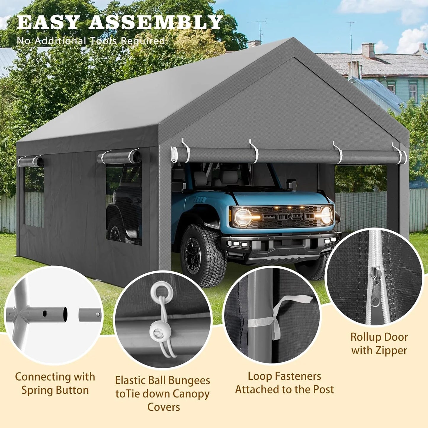 Clouddwell 12x20 ft Heavy Duty Carport Canopy with Roll-up Windows, Portable Garage with Removable Sidewalls & Doors, Car Canopy with All-Season Tarp for Car, Truck, Boat