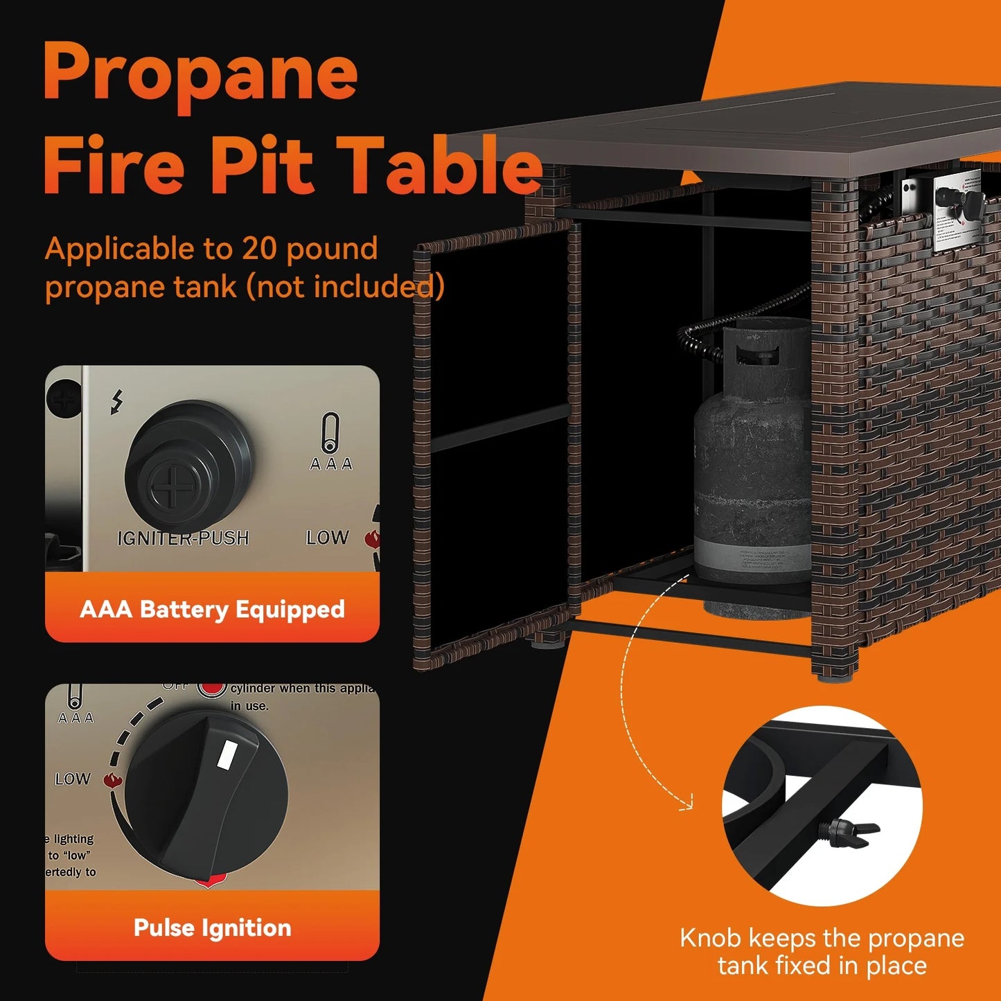 Sunmthink 44'' Fire Table 50,000 BTU Propane Gas Fire Pit Table W/ Cover, Glass Beads, Tank Holder, Gray Wicke