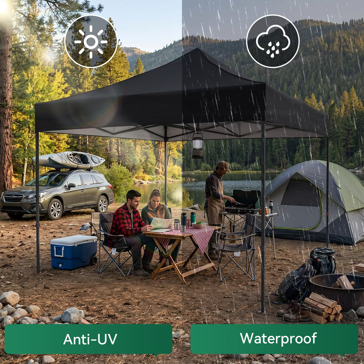 Dateyes 10x10FT Pop Up Canopy, Outdoor Canopy Tent with Carry Bag, Easy Setup Portable Instant Canopy with 4 Sandbags and 8 Stakes for Outdoor Events, Parties, Beach, Backyard, Lawn, Black