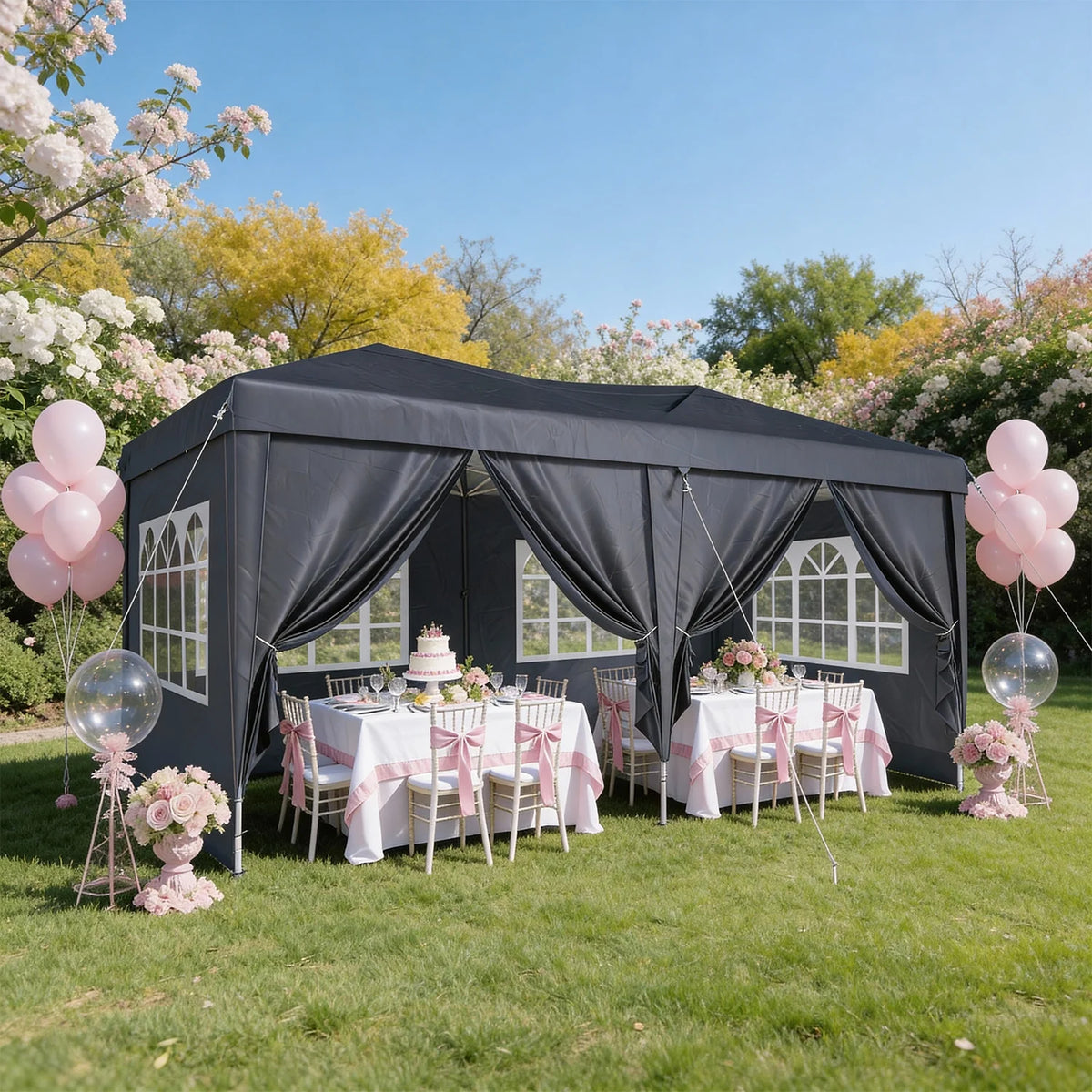 ClouDDwell 10x20ft Pop up Canopy, Party Tent with 3 Adjustable Heights, Tents for Party, Instant Shelter Canopy with 6 Removable Sidewalls For Parties, Weddings, Gray