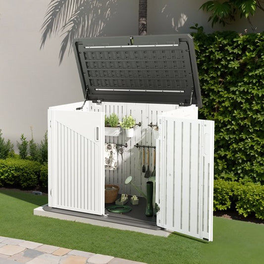 Cloudwell Outdoor Storage Shed, 35 Cu.Ft Vertical Waterproof Resin Storage Cabinet for Garage Storage, Pool Storage, Bike Shed, Garden Tools, Patio Furniture, White