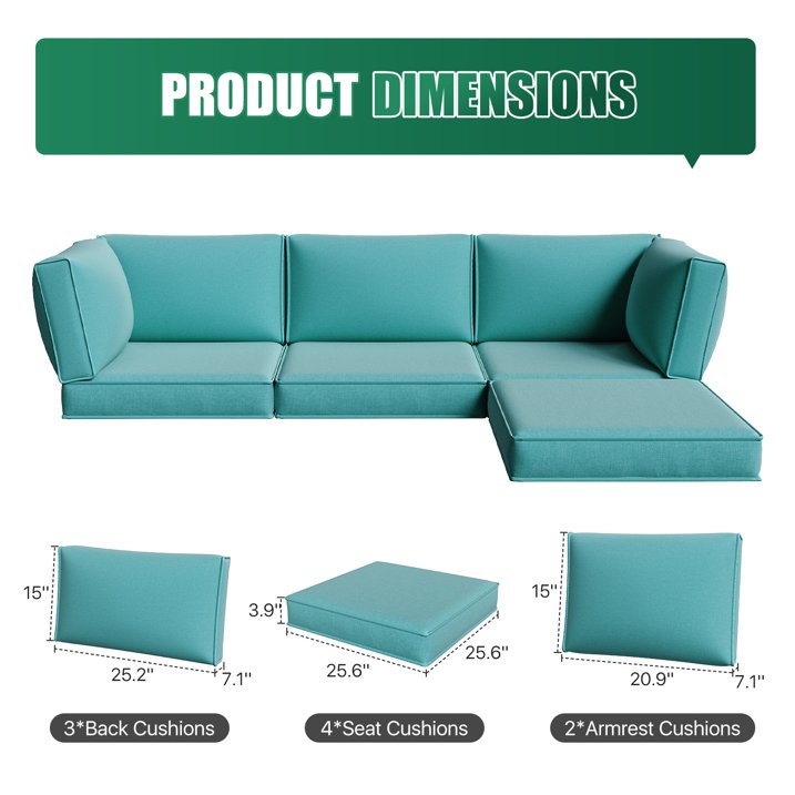 Clouddwell 9-Piece Premium Outdoor Cushion Set, High-Resilience Waterproof Cushions for 4-Seat Wicker Sectional, Comfort Upgrade (Sky Blue)