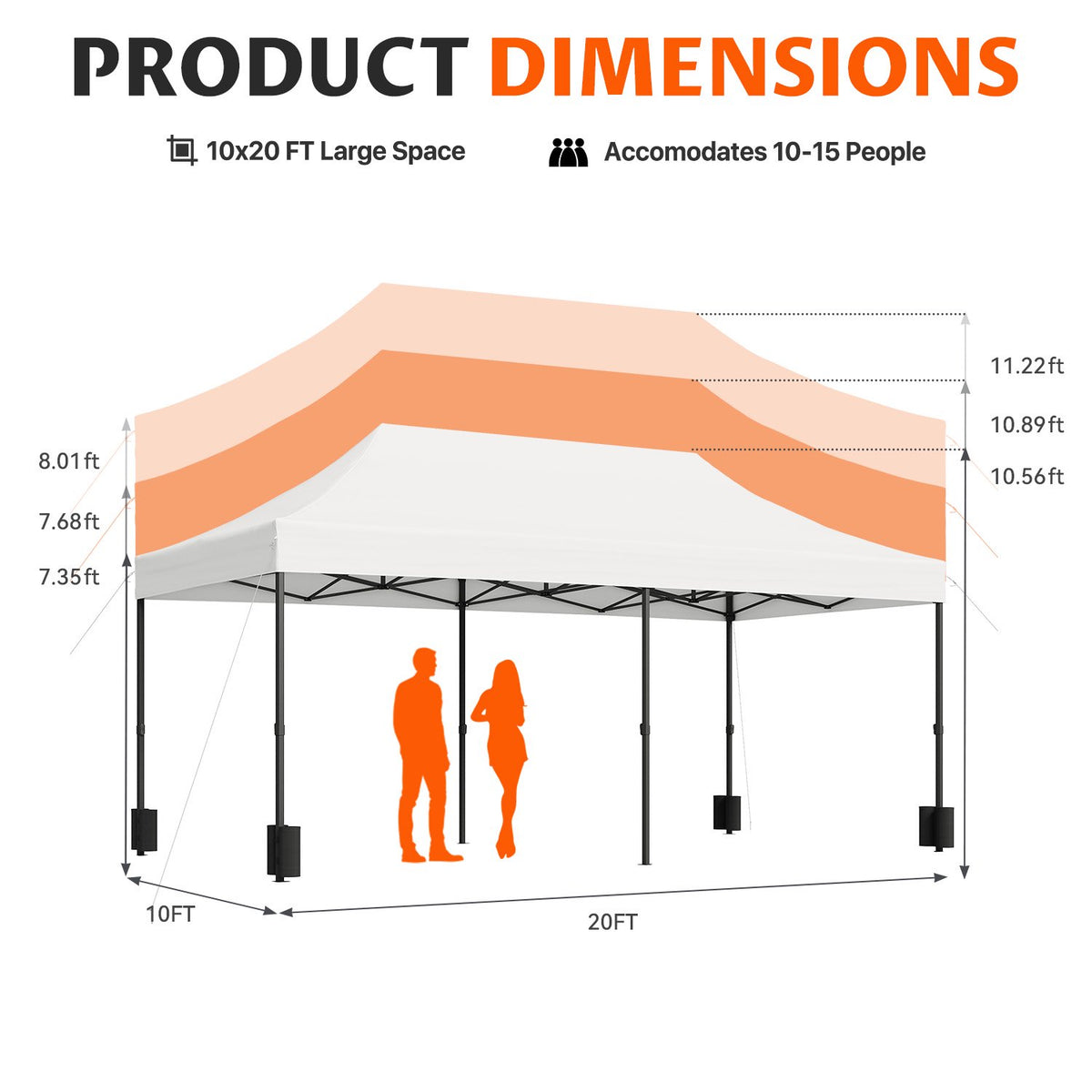 Dateyes 10x20FT Heavy Duty Pop Up Canopy Tent, Waterproof All Season Instant Tent for Outdoor Weddings & Party, Portable Event Tent with Roller Bag, White