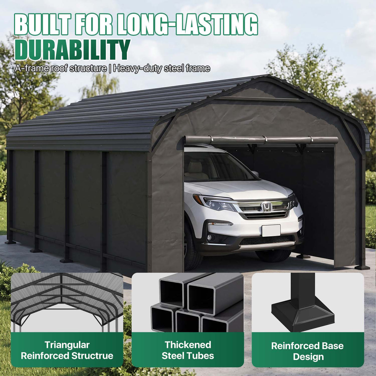 Clouddwell 12x20FT Heavy Duty Metal Carport, Carport Canopy with Sidewalls, Enclosed Car Garage, Outdoor Storage with Reinforced Frame & Galvanized Roof, Garage Shelterf for Car, Pickup, Truck, Boat