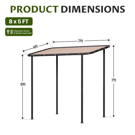 Dateyes 8'x 5' Wall-Mounted Metal Gazebo , Water-Resistant Khaki Canopy with UV Protection for Patio & Garden
