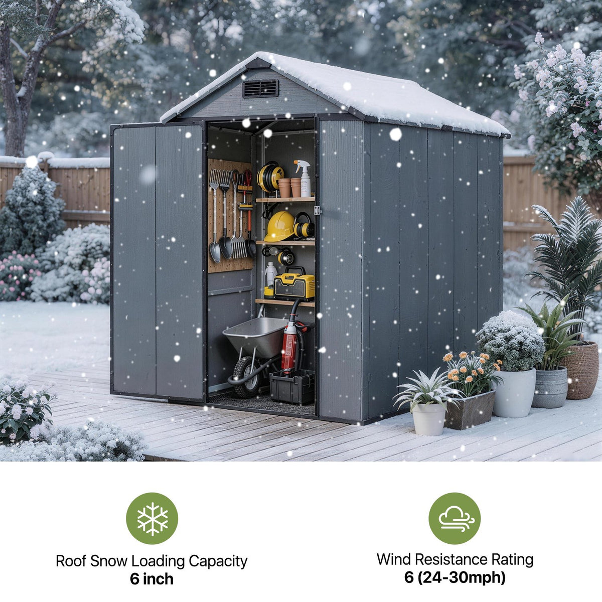 Dateyes 4x6 FT Resin Storage Shed, All-Weather Outdoor Storage Shed with Floor & Air Vent for Patio, Backyard, Garden, Dark Gray