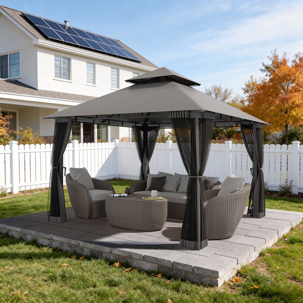LazySunsets 10'x 10' Patio Gazebo Double Roof Protection All-Weather Outdoor Shelter Features Insect Screens for Backyard, Lawn, (Gray)