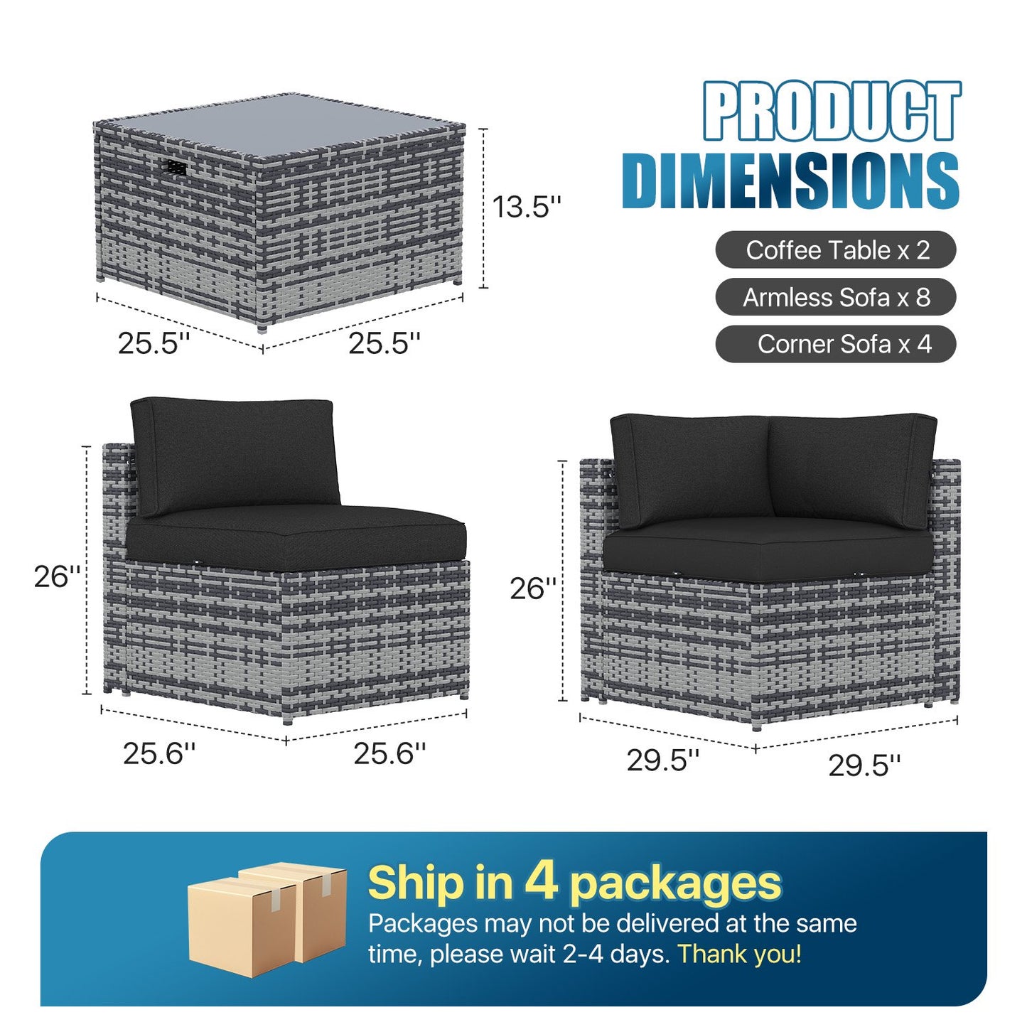 Sunmthink Patio Furniture Sets, 14-Piece Outdoor Patio Furniture with Thick Cushions, Wicker Outdoor Conversation Set and Waterproof Cover for Backyard, Poolside, Garden