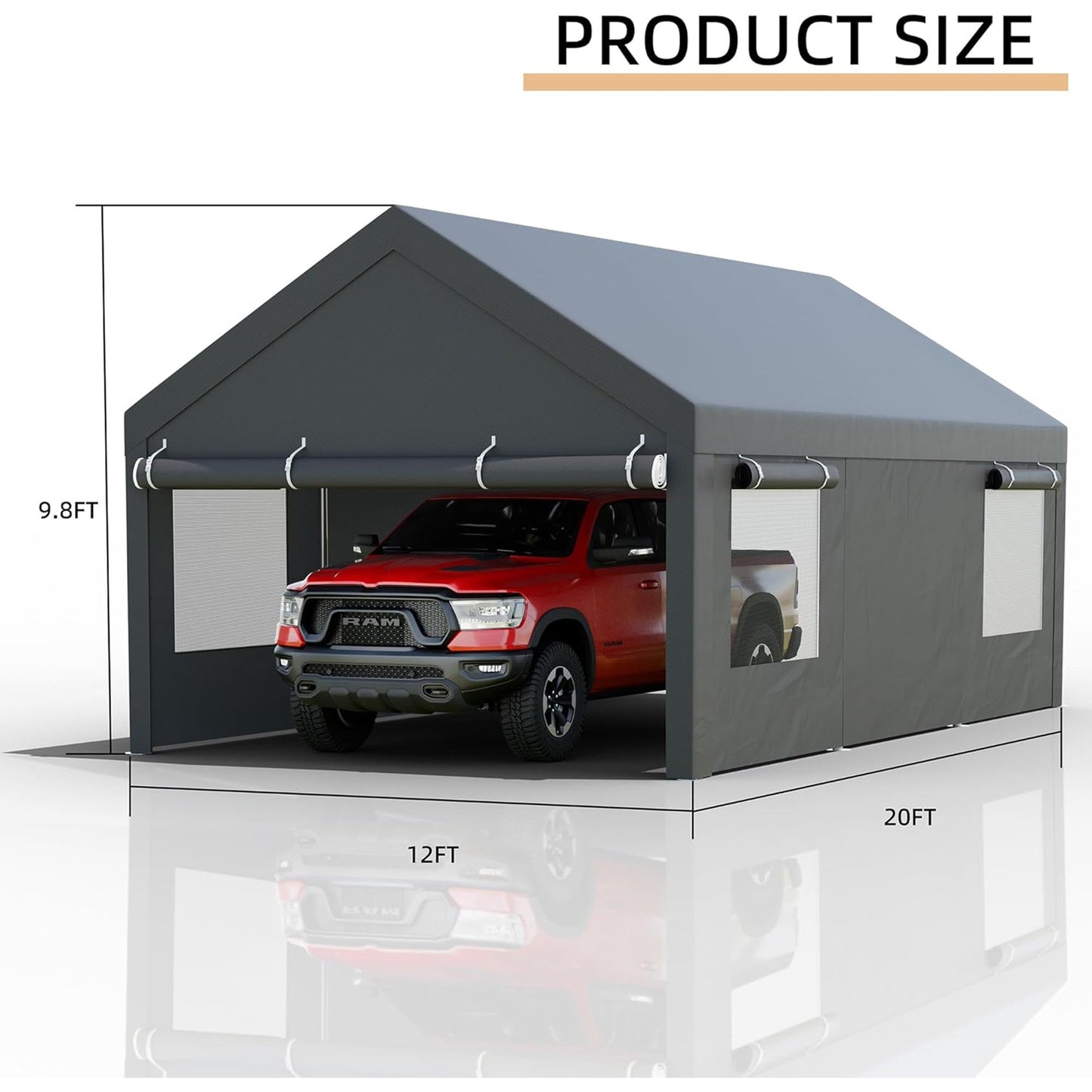 Clouddwell Carport, 12x20 FT Heavy Duty Carport with Removable Side Walls and Doors, Car Canopy with All-Season Tarp for Cars, Grey