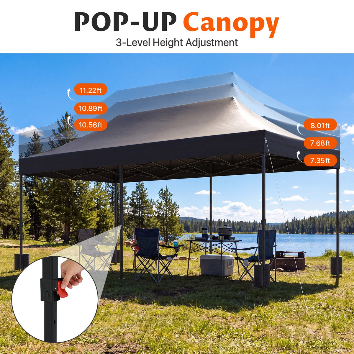 Dateyes 10x20FT Heavy Duty Pop Up Canopy Tent, Waterproof All Season Instant Tent for Outdoor Weddings & Party, Portable Event Tent with Roller Bag, Black