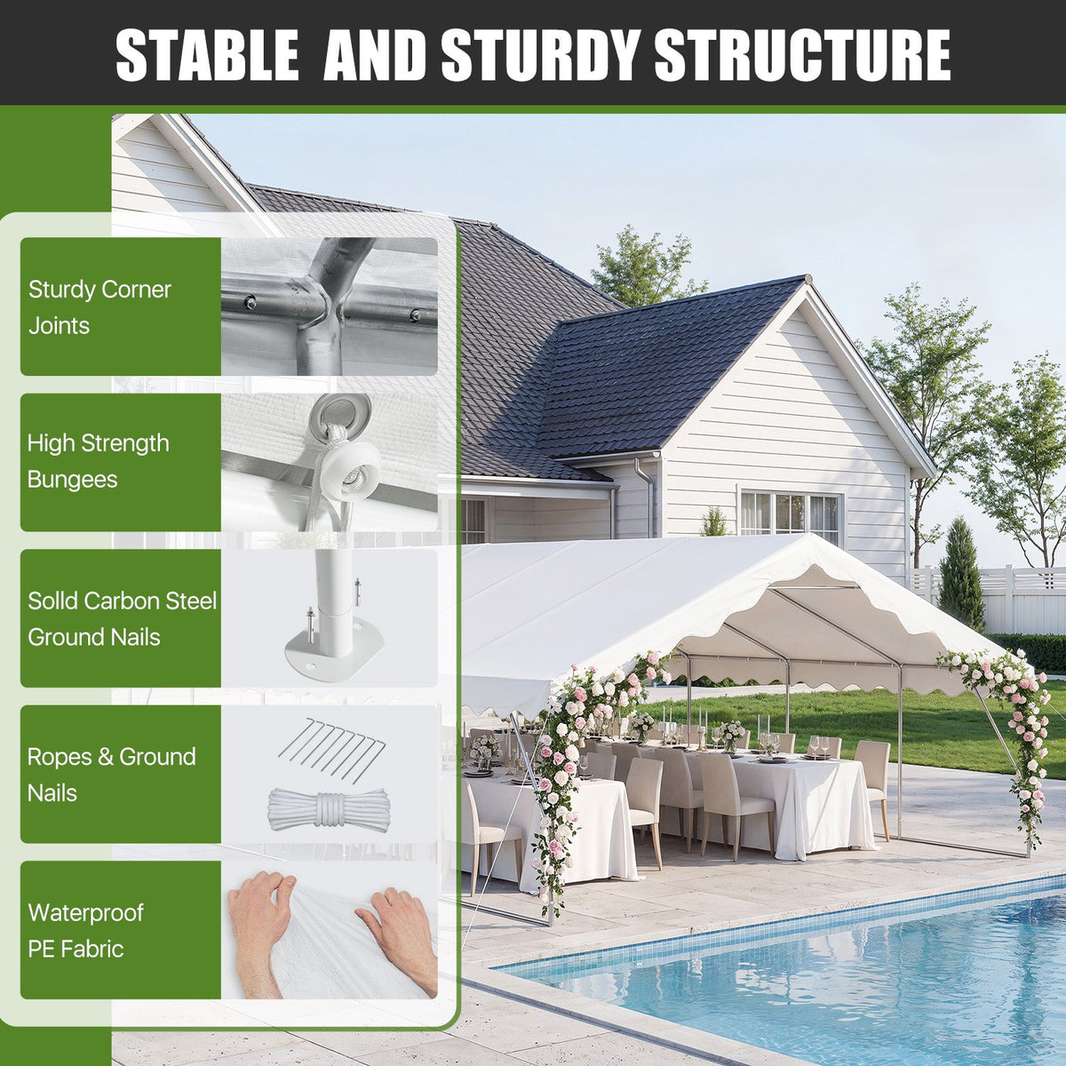 LazySunsets 32*16FT Party Tent, HDPE Heavy Duty Outdoor Awning Tent with Removable Sidewalls & Sandbags, Commercial Grade Big Wedding Tent, Carport, BBQ, UV 50+, Waterproof, White