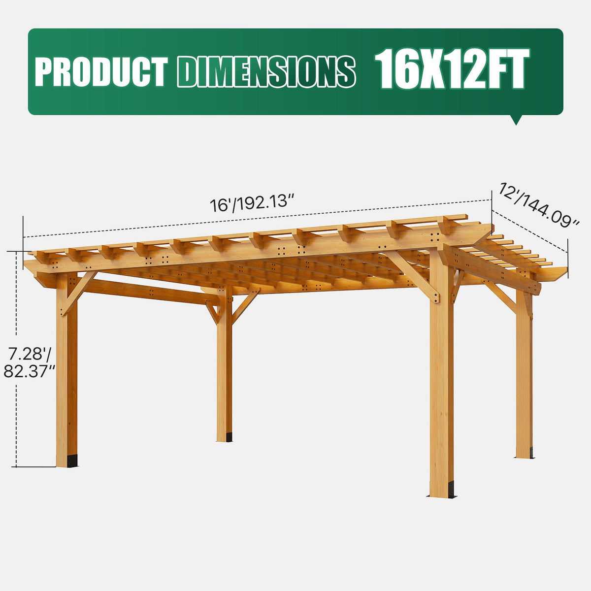 Sunmthink 12' x 16' Solid Cedar Outdoor Pergola, Tiered Lattice Canopy, Wind-Resistant up to 100 MPH, Natural Wood Finish for Patio, Deck, Lawn & Garden