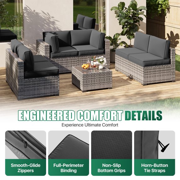Clouddwell 14-Piece Premium Outdoor Cushion Set, High-Resilience Waterproof Cushions for 6-Seat Wicker Sectional, Comfort Upgrade (Dark Gray)