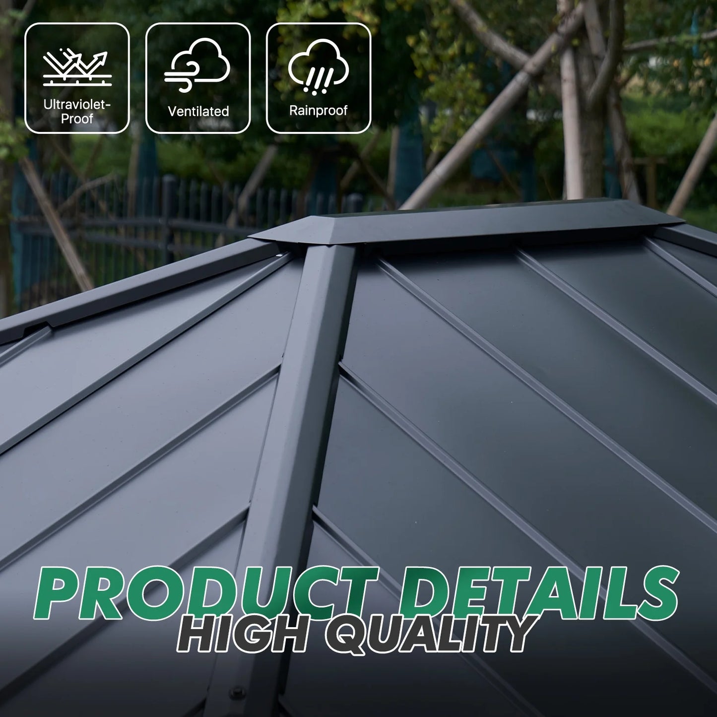 Clouddwell 12*10FT Hardtop Gazebo,Wooden Patio Gazebo with Single-Layer Galvanized Steel Roof,Suitable for Backyards,Patios and Decks.