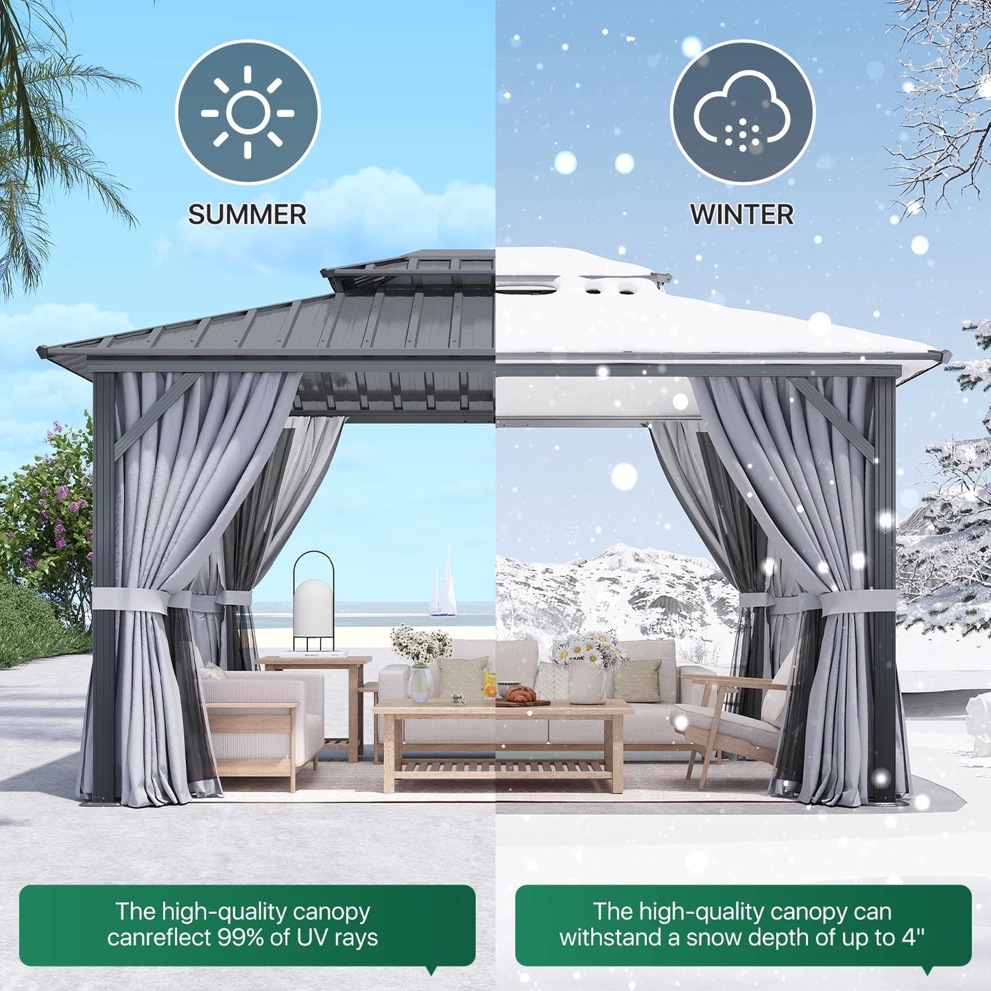 Clouddwell 10' x 12' Gazebo for Patio, Gazebo Pergola with Sloped Roof, Large Wall-Mounted Heavy Duty Awnings, for Deck, Patio and Backyard