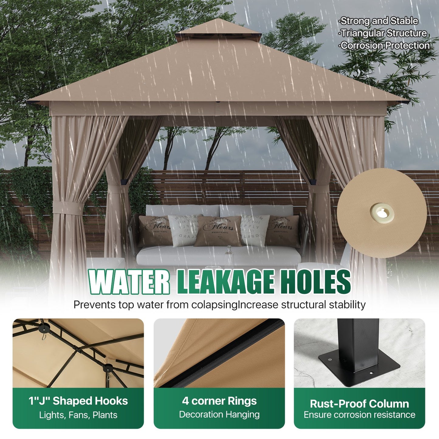 Clouddwell Beige 10'x10' Patio Gazebo – Sturdy Metal Frame Party Tent with Dual Roof Design, Bug Netting & Side Panels for Backyard, Lawn, or Deck