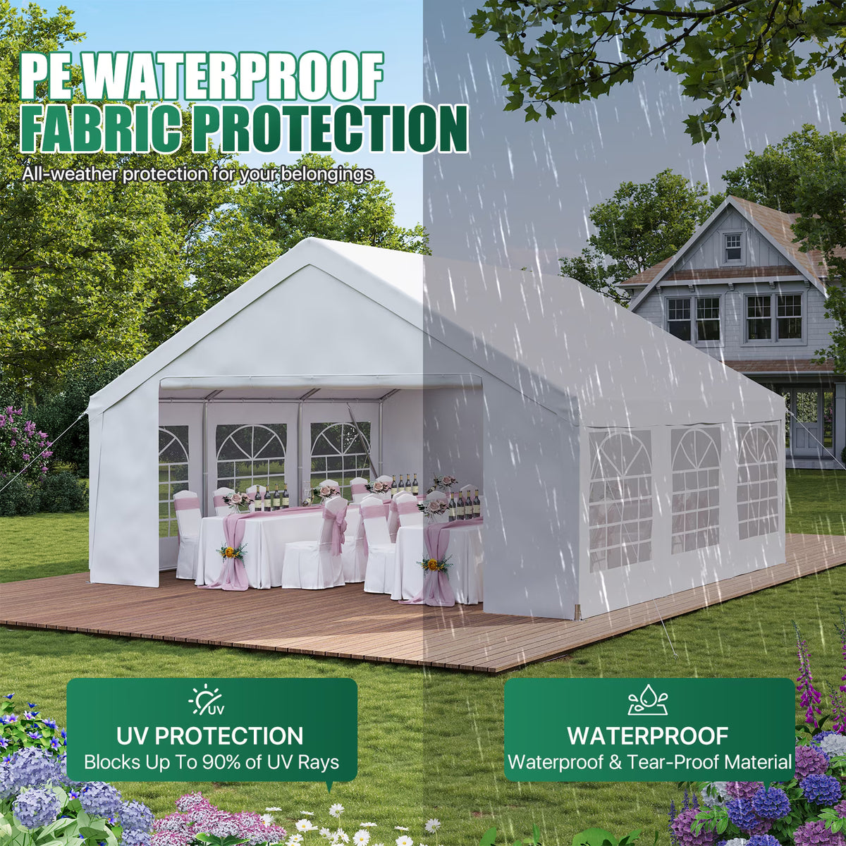 LazySunsets 20*20FT Party Tent,Heavy Duty Outdoor Awning Tent,with Removable Sidewalls, Commercial Wedding Big Tent,Carport, BBQ,UV 50+, Waterproof, White