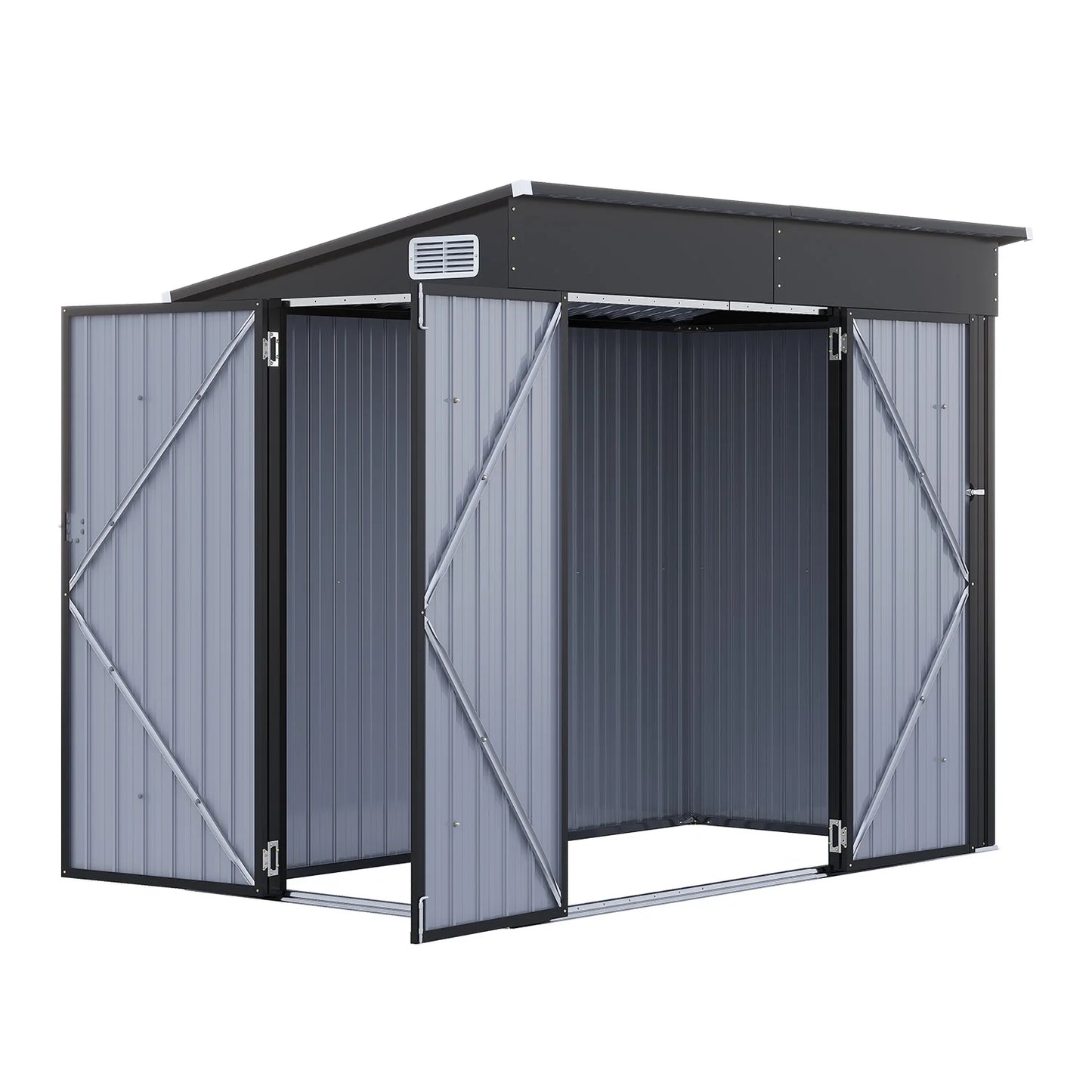Clouddwell 8ft x 6ft Heavy-Duty Metal Storage Shed with 3 Doors, Lockable Lean-To Design, Weatherproof for Garden & Tools (Black)