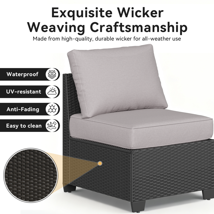 Clouddwell 6-Piece Outdoor Patio Set,4-Inch Thickened Cushions, All-Weather Wicker Sectional with Coffee Table & Custom Protective Cover Gray